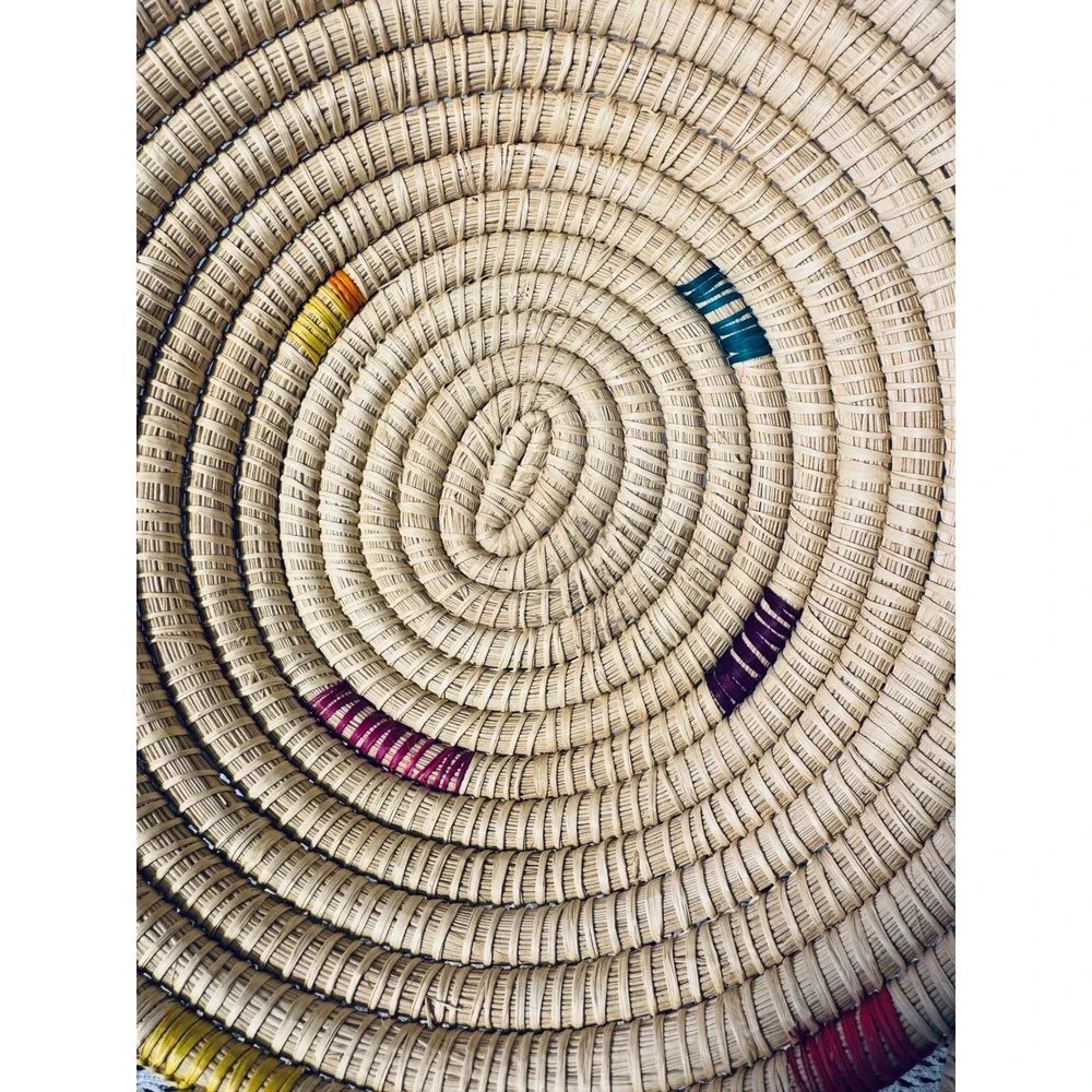 Unbranded Woven Wall Basket Medium Beige Multi Sunburst Boho Hand-Woven